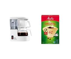 Melitta Cafetera de filtro con jarra de vidrio, Para 2 tazas de café, Aromaboy, Blanco, 1015-01 + 502001 Filtros de Café Desechables, Papel, Natural, 1 x 2