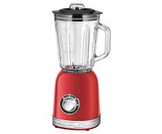 Proficook UM 1195 Retro Batidora Vaso Jarra Cristal 1,5 Litros, Diseño Vintage, Pica hielo, 2 Velocidades + Turbo, Cuchilla 4 hojas, Acero Inoxidable, 800W, Rojo