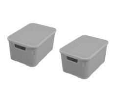 BranQ - Home essential Juego de 2 cestas con tapa en diseño de ratán, tamaño S 7 l, sin BPA, plástico PP, gris claro, 28,5 x 19,5 x 12,9 cm, 2 unidades, S