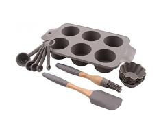 Kassel 93703 Juego de accesorios de cocina de 5 piezas de silicona para Muffin o de pastel hornear, Silicone, Wood, Gris