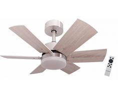 BASTILIPO ARENAL DC - Ventilador de techo con motor DC, mando a distancia, 75cm Ø, 6 aspas, Roble oscuro/Roble Claro, luz LED 3 tonos, chasis níquel