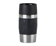 Emsa N21601 Travel Mug - Termo compacto de acero inoxidable, 0,3 litros, 3 horas calientes, 6 horas frías, 100 % hermético, antigoteo, apto para lavavajillas, apertura para beber de 360°, color negro