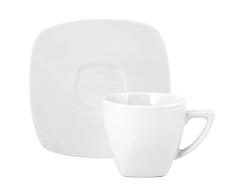 H&H 7299561 Taza Té Square con Plato, Porcelana, Blanco