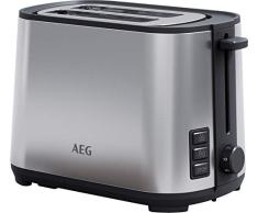 AEG T4-1-4ST - Tostadora de Doble Ranura - 925W, 7 Niveles de Potencia, Función Descongelar, Función Horneado, Soporte para Bollería, Bandeja Recogemigas Extraíble, Carcasa Acero Inox, Color Plata