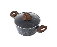 Florina Granite Cazuela Alta Inducción 20cm, 2,5 Litros, Aluminio, Tapa de Cristal, 3 Capas Antiadherente Granito sin PFOA, Asas Imitación Madera, Apta todas Cocinas, Vitrocerámica, Eléctrica, Gas