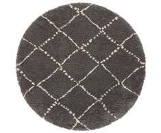 Mint Rugs Hash-Alfombra Redonda de Pelo Largo, 100% Polipropileno, Apta para calefacción por Suelo Radiante, Color Gris Oscuro y Crema, diámetro 160 cm