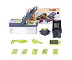 Cortador de verduras Cortador de verduras Picador y rallador 12 en 1 Cortador de verduras Patatas Picadora de cebolla picadora de verduras en dados con contenedor gris