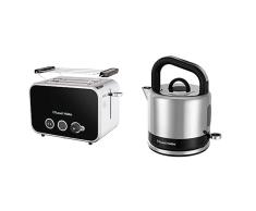 Russell Hobbs Tostadora Distinctions Black 2 Ranuras, Acero Inoxidable, Negro 26430-56 + Hervidor de Agua Eléctrico Distinctions Black 26420-70 + Cafetera Espresso Distinctions Black 26450-56