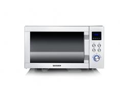 SEVERIN Microondas 3 en 1, microondas con grill, convección y base de vidrio, microondas digital amplio para platos cuadrados, acero inoxidable/negro mate, MW 7777