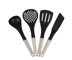 BIRAMBEAU - Utensilios de Cocina - Juego de 4 utensilios - Fibra de Arroz y Nylon - Cucharón - Skimmer - Espátula - Pala - Ecoresponsable