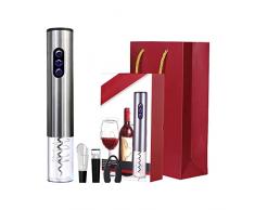Sacacorchos Eléctrico. Abridor de Botellas de Vino con Cortacápsula, Vertedor de Vino, Tapón de Vacío. Abrebotellas Automático de Acero Inoxidable. Funciona con 4 Pilas AA (no incluidas).