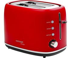 Concept TE2060 - Tostadora clásica retro con ranuras variables, temporizador electrónico, 6 niveles de tostadas, diseño retro, 870 W (rojo)