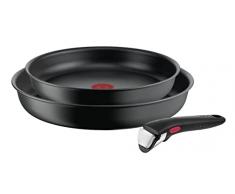 TEFAL Ingenio Ultimate L7649253 - Juego de sartenes (24 – 28 cm), revestimiento antiadherente, mango extraíble, distribución uniforme del calor, color negro