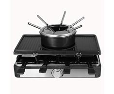 Emerio RG-124930 - Diversión para hasta 8 personas con esta combinación 3 en 1 de raclette y queso para barbacoa, incluye 8 sartenes, 8 espátulas y 6 tenedores para fondue, sin BPA, color negro