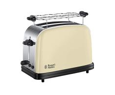 Russell Hobbs Tostadora Colours Plus - 2 Ranuras Cortas y Anchas, Tostador para 2 Rebanadas, Bandeja Recogemigas, Calientapanecillos, Función Cancelar y Descongelar, Acero Inoxidable, Crema - 23334-56