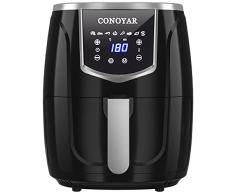 CONOYAR Freidora sin Aceite 4.5L XXL, Freidora de Aire de 1300W, con Pantalla Digital LED Táctil y 8 Programas, Control Preciso de la Temperatura(80-200℃) con Receta, Libre de BPA, Negro