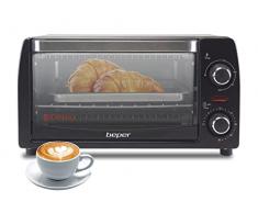 BEPER 90.882 12 L con Temperatura Regulable y Temporizador-Horno Electrico de Sobremesa, Parrilla y Bandeja Incluidas, 1050 W, 12 litros, Aluminio, Negro