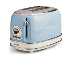 Ariete 155/15 - Tostador 2 ranuras anchas, vintage, 6 posiciones, función descongelar, recalentar, cancelar, paredes frías, pies antideslizante, recogecable, 810 W, color azul
