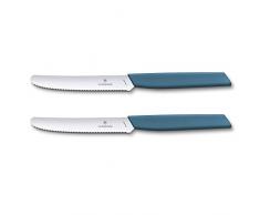 Victorinox Tomaten-und Tafelmesser, 2-Teilig, Wellenschliff, 12cm, Blau Swiss Modern-Cuchillo para Tomates y Mesa (2 Piezas, Filo Ondulado, 12 cm), Color Azul, Acero Inoxidable, Gris