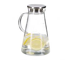 Relaxdays Jarra de cristal, Con tapa, 1,8 L, Dispensador de bebidas, Para lavavajillas, 1 Ud, Transparente & Plateado