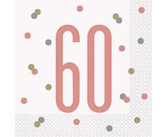 Unique Party - Servilletas de Papel de 60 Cumpleaños - Diseño de Oro Rosa Glitz - Paquete de 16 (84885)