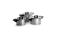 Woll Concept - Juego de 6 ollas inductivas, aptas para todo tipo de cocinas, acero inoxidable, apto para horno hasta 200°, color plateado