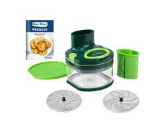 Genius Nicer Dicer Pegasus - Picadora de verduras (10 piezas, tapa de tracción, bajo esfuerzo, cortador de verduras para un trabajo rápido y seguro, frotar finamente + cortar grueso…