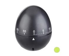 Relaxdays Temporizador de cocina, Intervalo de 1h, Mecánico, Giratorio, Cronómetro con alarma, Negro