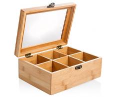 wenco Caja de té premium con 6 compartimentos, 21,7 x 16 x 9 cm, bambú, marrón claro