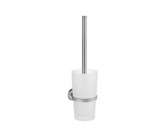 Smedbo Toilet Brush Wallmount, Brushed Chrome HS333 Soporte y escobilla de inodoro montado en la pared, Vidrio, Plateado/blanco