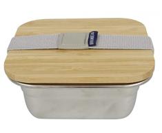 Birambeau - Utensilios de Cocina - Cajas de acero inoxidable para alimentos Herméticos Tapa Bambú 400 ml - Ideal Conservación