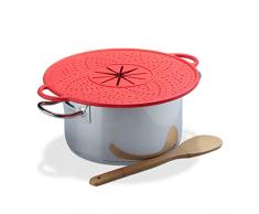 Relaxdays Tapa Antisalpicaduras, Vaporera Silicona, Salvamanteles para Ollas, Resistente al Calor, 30 cm, Rojo
