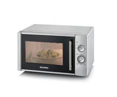 SEVERIN Microondas individual, microondas analógico para descongelar y calentar, microondas manual con plato giratorio para distribuir el calor, plateado, MW 7772