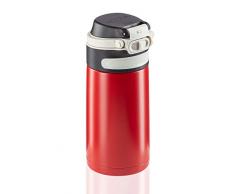 Leifheit Vaso térmico Flip (350 ml) con tapón de rosca, taza hermética con bloqueo adicional contra fugas, termo portátil, uso con una mano, rojo