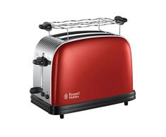 Russell Hobbs Tostadora Colours Plus - 2 Ranuras Cortas y Anchas, Tostador para 2 Rebanadas, Bandeja Recogemigas, Calientapanecillos, Función Cancelar y Descongelar, Acero Inoxidable, Rojo - 23330-56