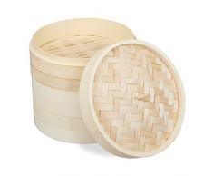 Relaxdays 10031463 Olla a Vapor de bambú, Cesta asiática con 3 Niveles, para Dim Sum, arroz, Accesorio para vaporera, diámetro de 24 cm, Color Natural