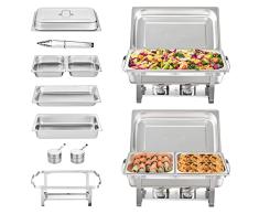 VEVOR Servidor de Calentador de Catering Rectangular Juego de Buffet de Platos para Rozaduras, Acero Inoxidable, 8 Cuartos de galón