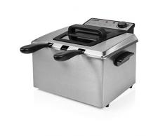 Princess 185000 - Freidora con 3 cestas semiprofesional, una grande y dos pequeñas, zona fría, potencia de 3270 W, volumen de 5 litros, acero inoxidable