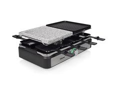 Tristar RA-2725 Raclette multifuncional cuatro en uno; plancha de asar, parrilla, raclette y plancha de piedra, termostato regulable, superficie doble de 21 x 23 cm, Para 8 comensales, 1400 W