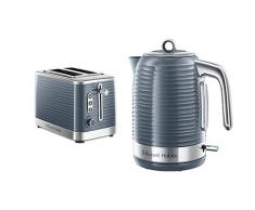 Russell Hobbs Tostadora Inspire 2 Ranuras, Plástico Texturizado, Gris 24373-56 + Hervidor de Agua Eléctrico Inspire 24363-70 + Cafetera de Goteo Inspire 24393-56