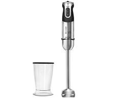 Cecotec Batidora de Mano Powerful Titanium 1000. 1000 W, Pie Extralargo, 4 Hojas con Recubrimiento de Titanio, 21 Niveles y Turbo, Incluye Vaso de 500 ml con tapa, Libre BPA, Acero/Negro