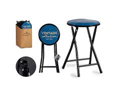 Taburete Plegable Vintage Azul PVC Metal (30 x 45 x 30 cm)