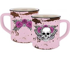 Infinite by GEDA LABELS (infkh) 13659 Calavera Lady Skull esmalte aspecto de taza, cerámica Taza, Taza de café, cerámica, color rosa