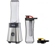 AEG SB2700 Batidora de Vaso Good To Go (300W, Modo Turbo, Cuchilla de 4 Hojas, 2 Botellas de 0.6L con Tapa, Apta Lavavajillas, Resistente al Frio y Calor, Incluye Tubo Refrigerante, 80dB, Blanco)