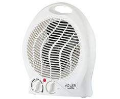 ADLER AD 7728 Calefactor Ventilador Eléctrico Portátil, Aire Caliente / Frío, 2 Niveles de Potencia, Termostato, Sistema de Seguridad contra Sobrecalentamiento, Blanco, 1000W / 2000W