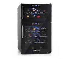 Orbegozo VT 2410 Vinoteca de 24 Botellas, Dos Zonas de Temperatura, 140 W de Potencia, 52 litros de Volumen, Display Digital, Panel de Control táctil, iluminación LED, 68 litros, Metal, Negro