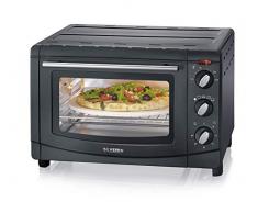 SEVERIN Horno tostador con 5 posiciones, mini horno eléctrico de convección, horno pequeño con piedra para pizzas y asador de pollos, 1500 W, 20 L, Color Negro, TO 2068