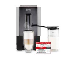 CASO 1882 Café Crema Touch - Cafetera automática, incluye tubo y depósito de leche, cóncavo, ajustable, listo para usar, todo tipo de cafés, color negro y acero inoxidable