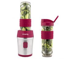 H.Koenig SMOO10 Batidora de Vaso Portátil, Licuadora Mini, Smoothie Maker, Batidora Americana para Zumos, Batidos, Smoothies, Capacidad de 570 mL, 300 W, Incluye 2 Botellas , Acero Inoxidable