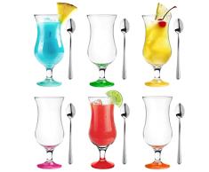 Glasmark A570032-0420518326LD Juego de 6 Vasos de cóctel MAX 480 ml Mix Color + cucharilla de té Larga, Cristal y Acero Inoxidable